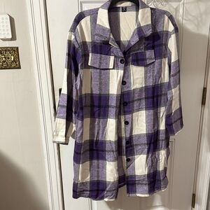SHEIN Purple and Cream Plaid Shacket